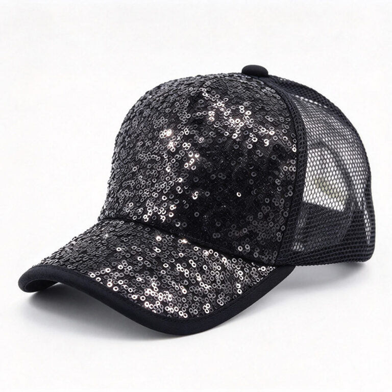 Trucker Caps Women Sparkly Sequin Adjustable Trucker Hat Glitter Casual Party Sequins Front Curved Bill Mesh Baseball Cap