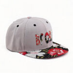 Flat Brim Caps Light Gray Crown Red Floral Brim BFCAP Embroidered Patch Applique Floral Perforated Snapback Cap Unisex Hip Hop Street Adjustable Flat Brim Hat
