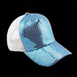 Trucker Caps Shiny Blue Sequin Front Trucker Hat White Breathable Adjustable Glitter Mesh Baseball Cap