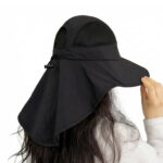 Bucket Hats UPF50+ Sun Ponytail Hole Breathable Mesh Hiking Gardening Beach Wide Brim Hat Adjustable Drawstring Coverage Outdoor Fishing Cap with Neck Flap