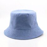 Bucket Hats Casual Unisex Light Blue Chambray Travel Beach Outdoor Bucket Cap Breathable Vent Eyelets Fisherman Hat