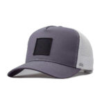 Trucker Caps Grey White Curved Bill Adjustable Trucker Hat Black Square Patch Curved Brim Outdoor Mesh Baseball Cap