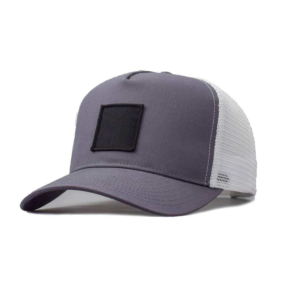 Trucker Caps Grey White Curved Bill Adjustable Trucker Hat Black Square Patch Curved Brim Outdoor Mesh Baseball Cap