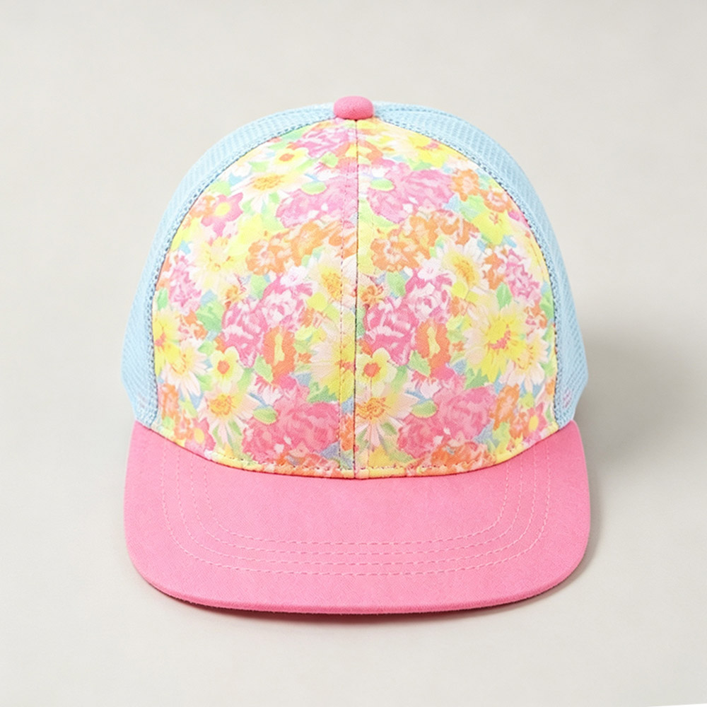 Trucker Caps Girls Pink Floral Print Outdoor Trucker Hat Summer Kids Light Blue Adjustable Mesh Baseball Cap