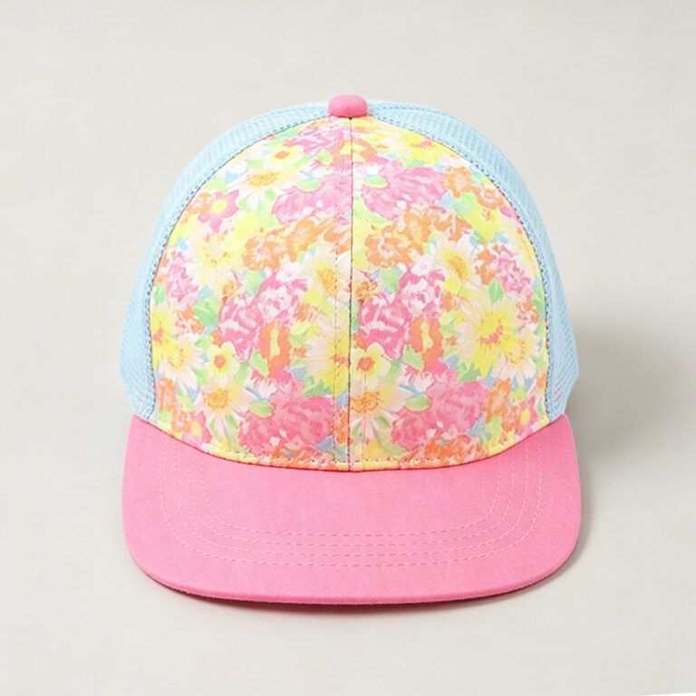 Trucker Caps Girls Pink Floral Print Outdoor Trucker Hat Summer Kids Light Blue Adjustable Mesh Baseball Cap
